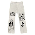 One Piece 2026 Men's Pants Luffy & Nami Black and White Manga Print Streetwear Denim Pants Breathable Loose Fit Casual Trousers