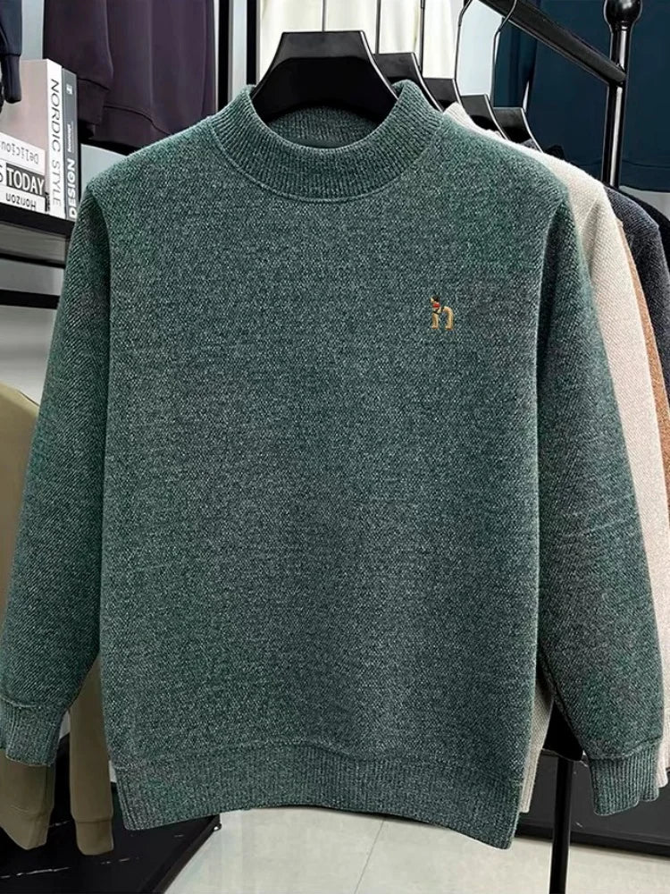High quality warm plush knitted men pullover luxury brand comfort round neck Korean style fashion cartoon dog embroidery sweater