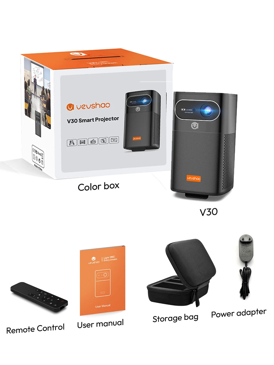 Vevshao V30 3D 4K Mini Projector Cinema Smart Android WiFi Portable 1080P Home Theater Video LED DLP Projector with Battery