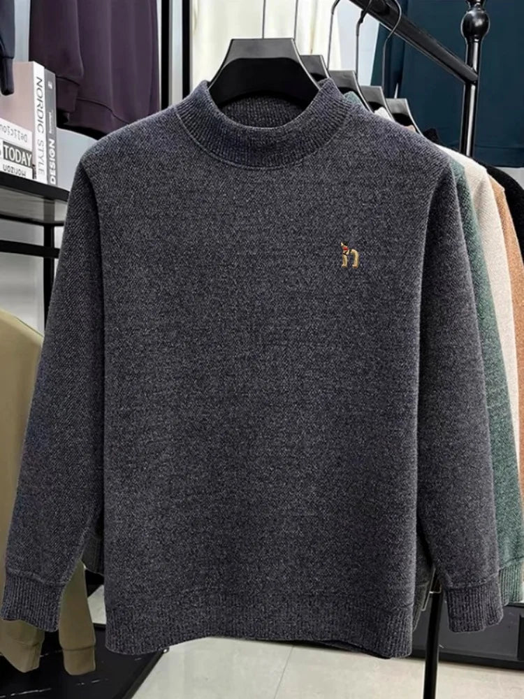 High quality warm plush knitted men pullover luxury brand comfort round neck Korean style fashion cartoon dog embroidery sweater