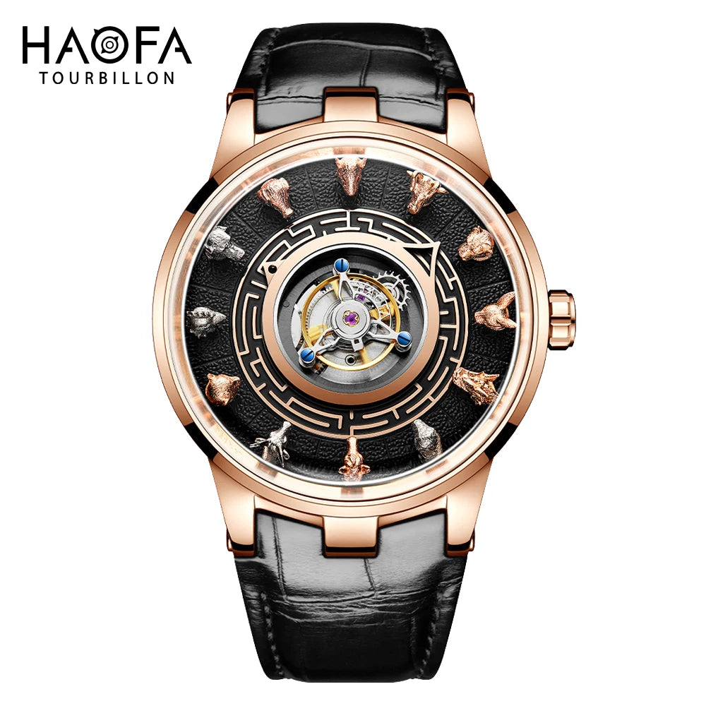 Haofa 2000 Center Tourbillon Movement Man Watch Luxury Sapphire Zodiac Tourbillon Mechanical Mens Watches Limited Edition