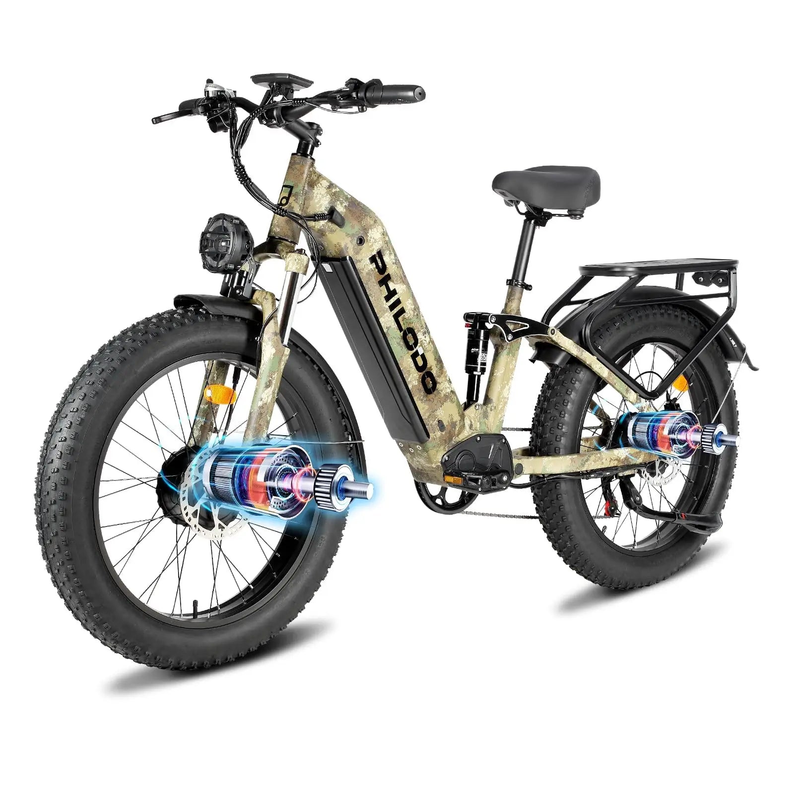 5000w Dual Motor Electric Bicycles, 60V Battery E-Bike with 45 MiIe P-Hour Electric Bike for Adults, 26 Fat Tire Hunting Ebike f