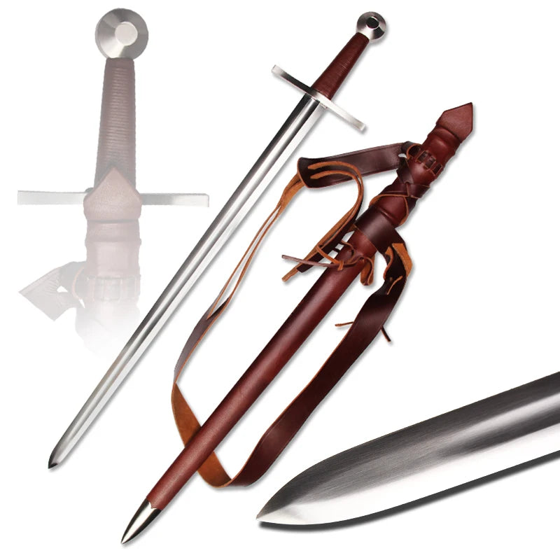 Medieval Sword Replica, Spring Steel,European Sword, Professional Training Sword, Genuine Cowhide Sheath,Arming / Knightly Sword