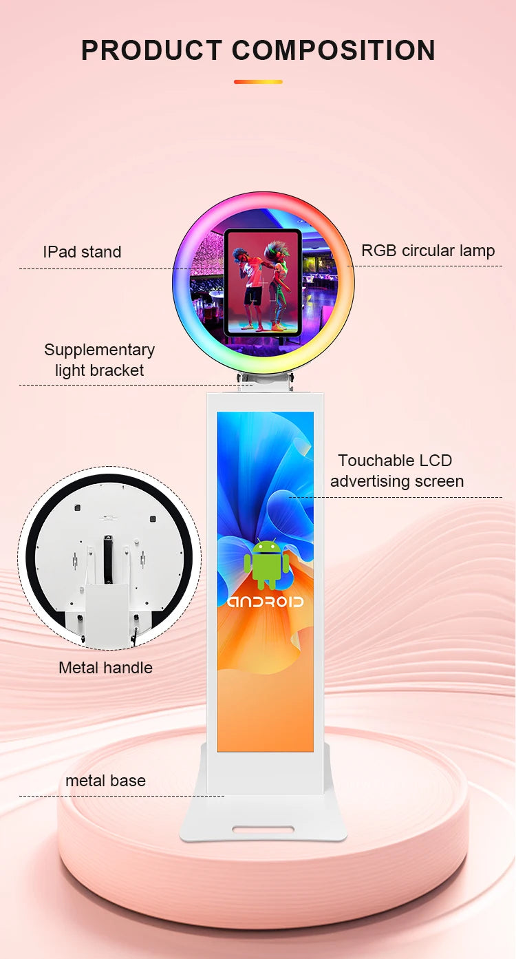 Magic Mirror LCD Photo Booth Machine with LED Ring Light Photobooth Machine for iPad 9.7-13inch for Party iPad Photobooth Lcd
