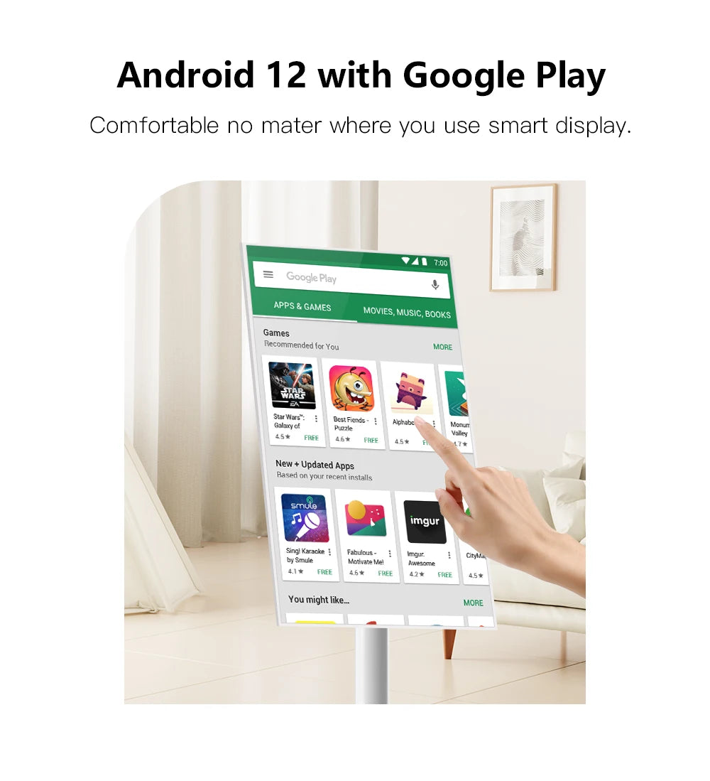Floor Standing Smart Tv 21.5 Inch 6GB+128GB Touch Screen Display Smart Tv With Build in Battery and Moveable Base Portable TV