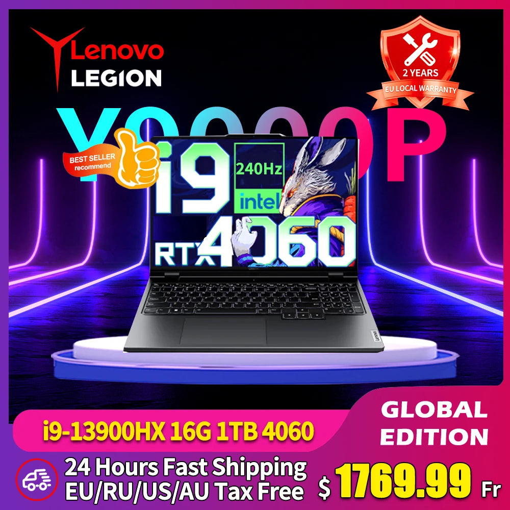 Lenovo Legion Y9000P Gaming Laptop 13th Intel Core I9-13900HX 16G 1TB SSD RTX4060/RTX4070 16 inches 240Hz 2023 Notebook PC