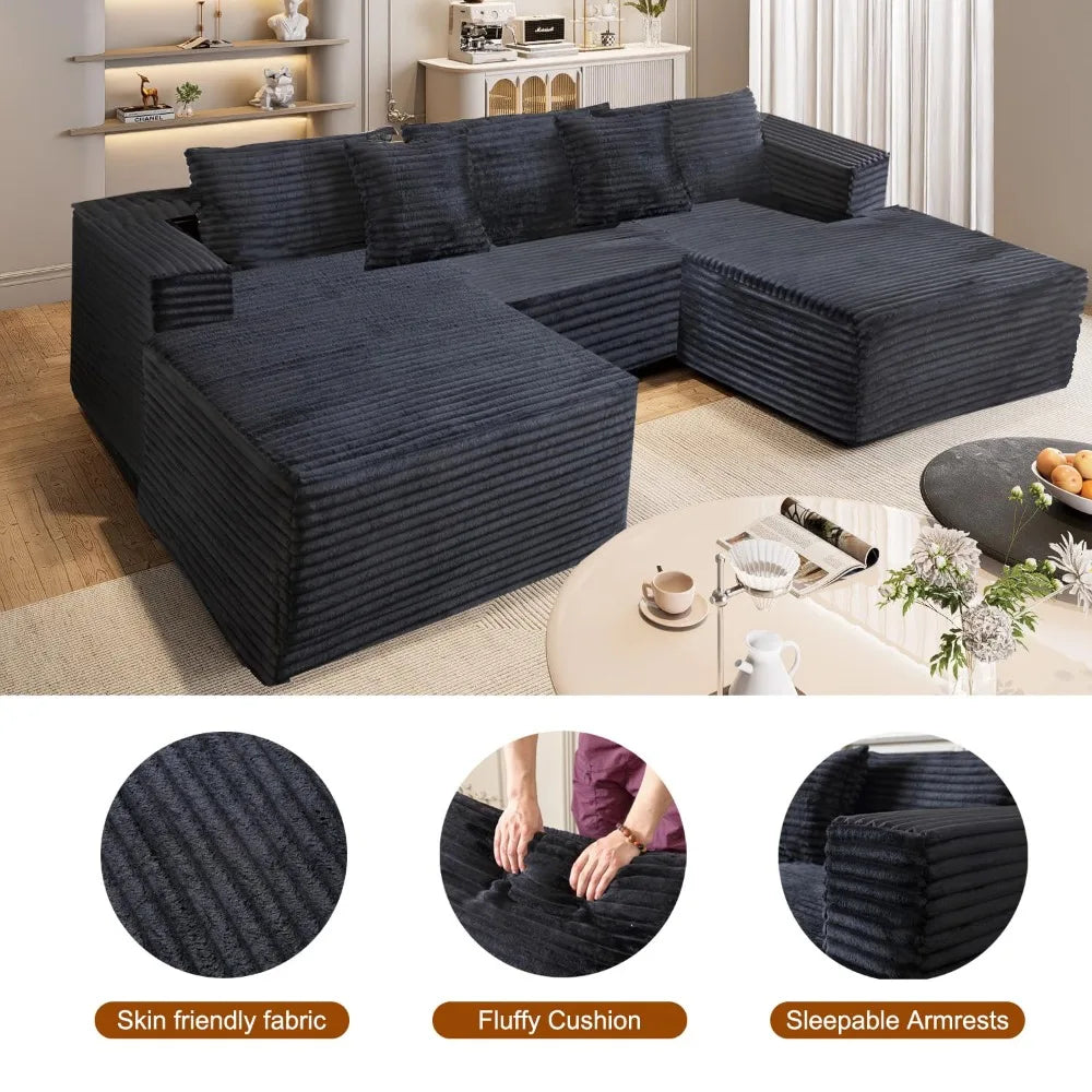 110" Modular Sectional Couch with 2 Movable Ottoman,3-Seater Boneless Cloud Sofa Couches for Living Room, U Shaped, Customized
