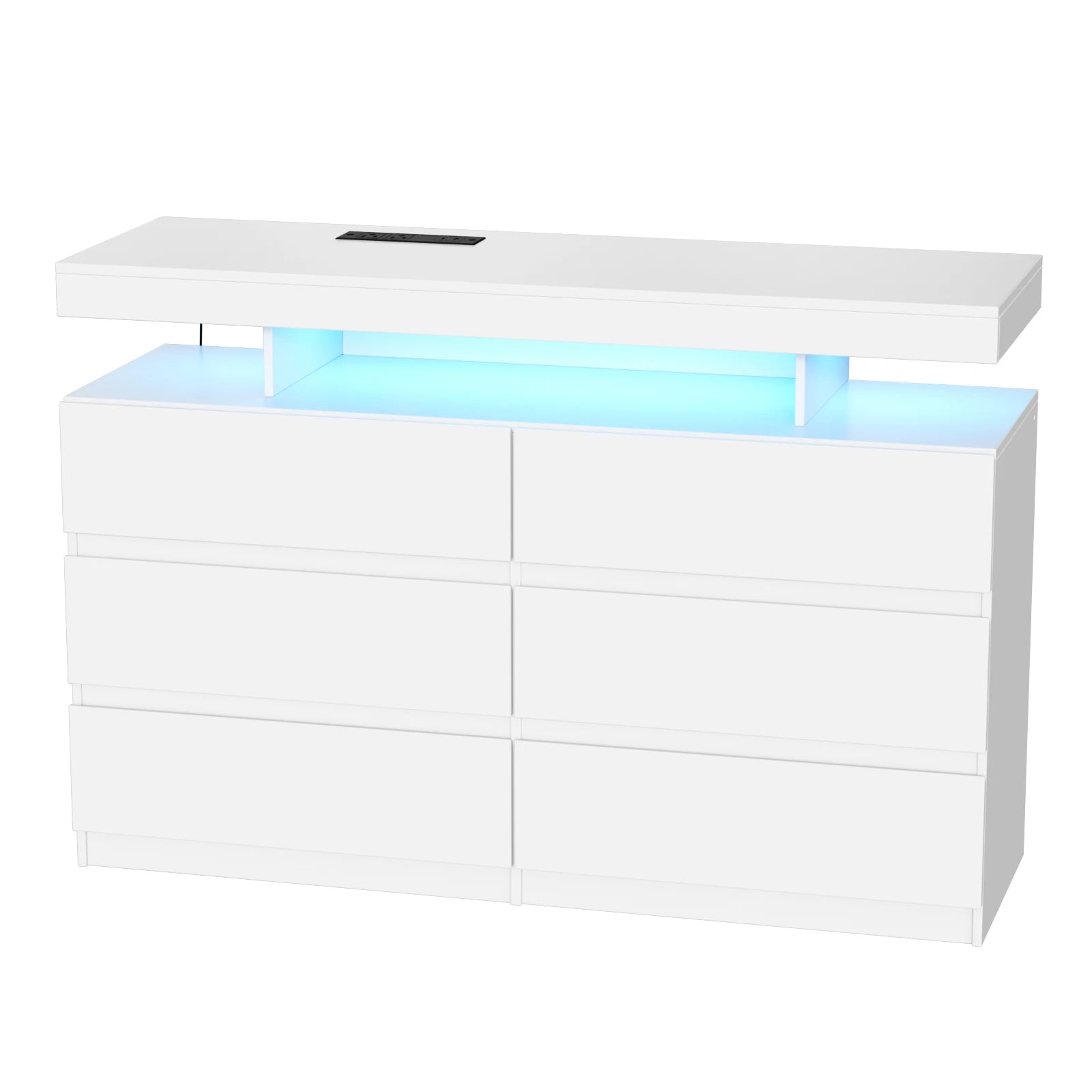 6-Drawer Dresser with Power Outlet with LED Light, Modern Chest of Drawers for Closet, Drawer Organizer Cabinet for Bedroom