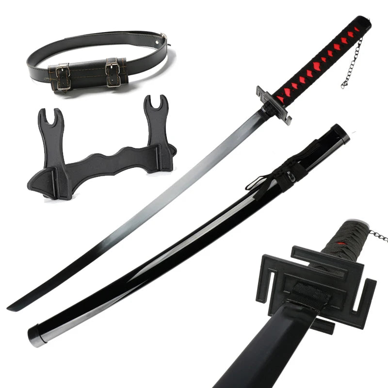 41 inch Kurosaki Ichigo Katana Black Wood Blade Zangetsu Decorative High Quality Cosplay Prop with Sword holder and belt