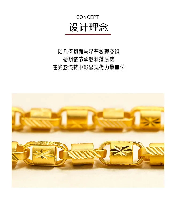 9999 pure gold starburst faceted 8mm necklace men's domineering rich chain 24K real gold jewelry