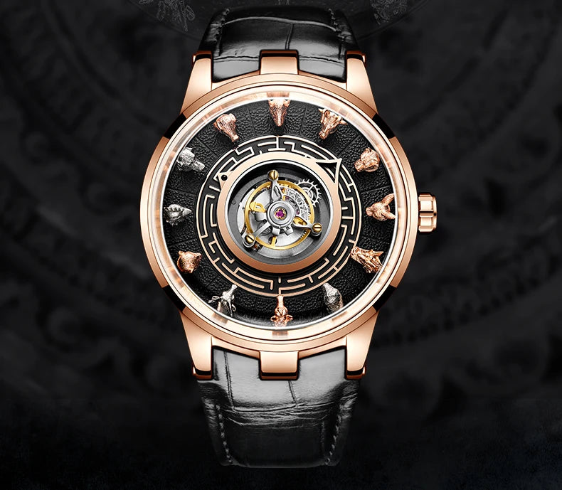 Haofa Center Tourbillon Watch 3D Chinese zodiac Animal Sculpture Manual Tourbillon Sapphire Waterproof Limited Watches Men 2000