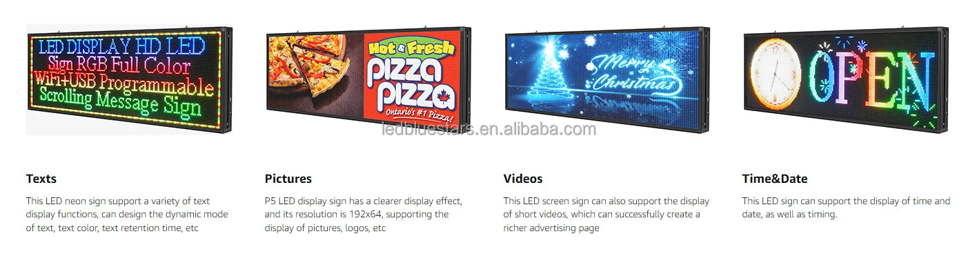 US 110V P10/P5/P6 Light Emitting Diode Display Panel Signage Restaurant Store IP65 Shopping Center Programmable Mobile