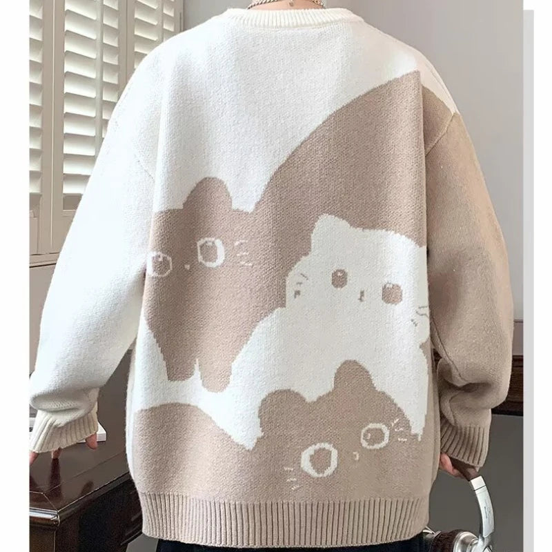 Men Winter Oversized Warm Sweater M-6XL Japannese Cartoon Anime Knitted Sweater Hip Hop Quite Pullover Women Home Fashion Top