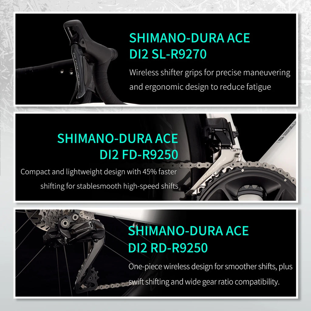 SAVA SLR9 Premium Bicycle Full Carbon Fiber E-Shift Road Bike 24 Speed with SHIMAN0 DURA-ACE 9270 Di2 Kit