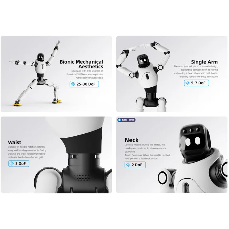 Humanoid robot with hot swappable 500Wh battery and optional charging station for continuous daily operation