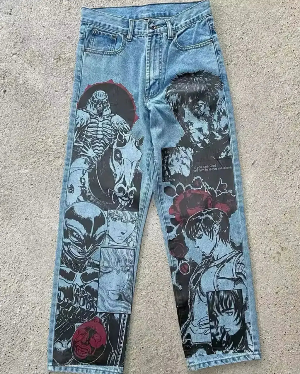 New Trend Printed Demon Slayer One Piece Jujutsu Kaisen Anime Characters Teen Loose Casual Jeans Japanese Retro Straight Jeans