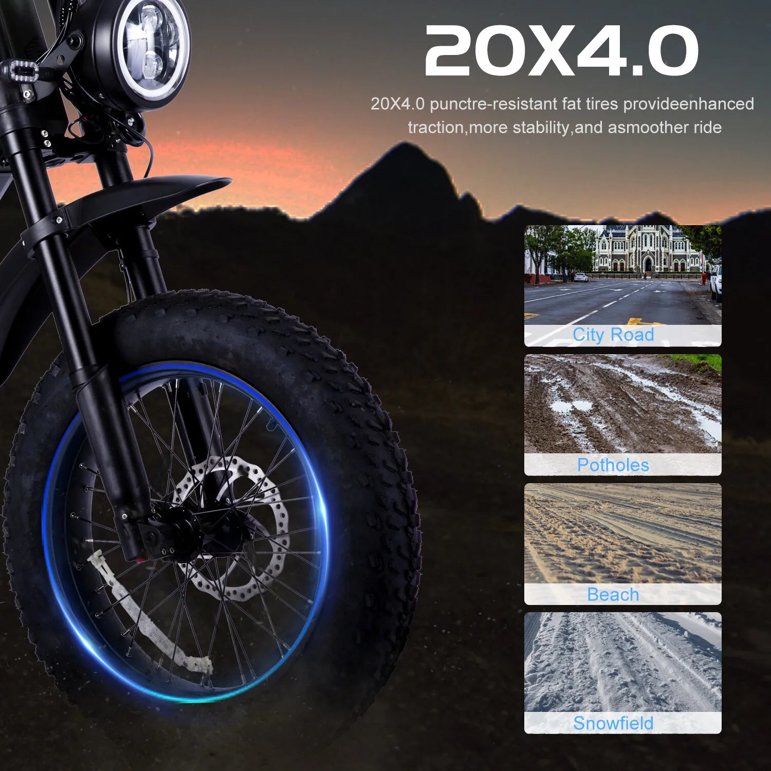 New 20" ELECTRIC BIKE 1000W 52V 20AH UP TO 32KM/H E-BIKE & Torque sensor  USA