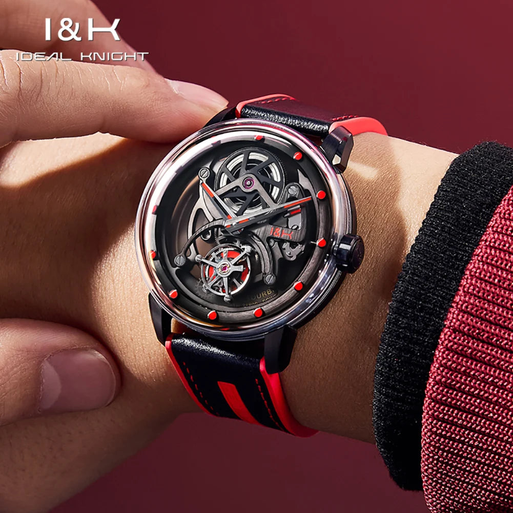 IDEAL KNIGHT 6809 Mens Watch High Quality Luxruy  Flywheel Tourbillon Automatic Mechanical Watch 50M Waterproof Watches For Man