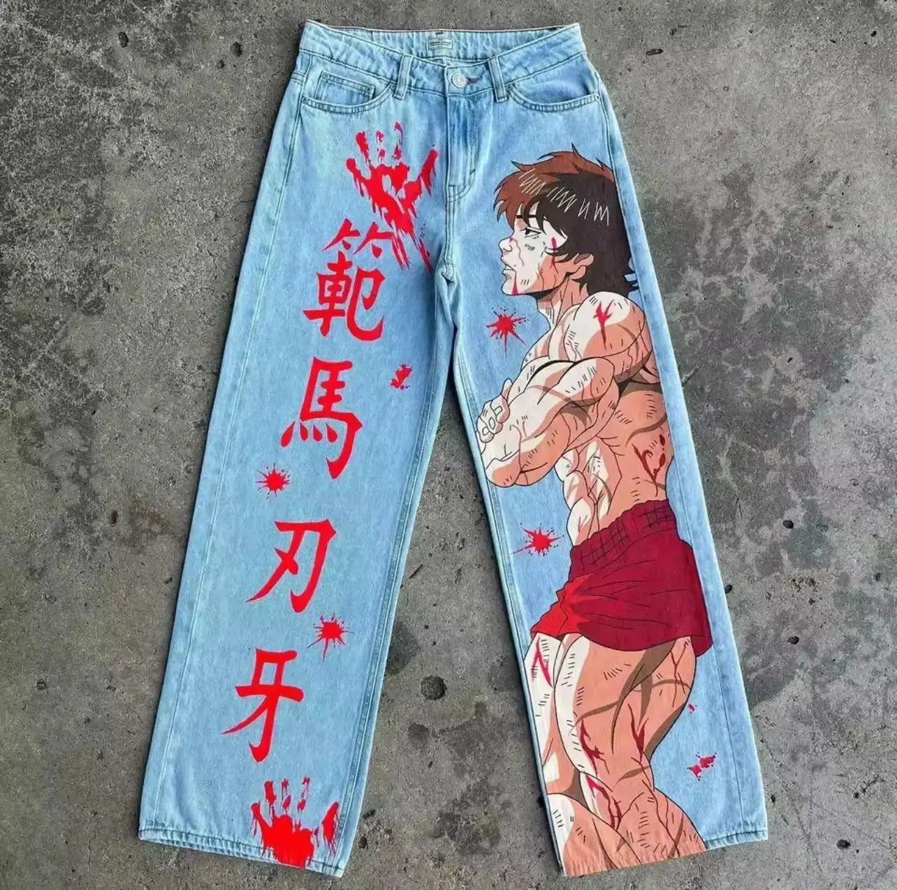 New Trend Printed Demon Slayer One Piece Jujutsu Kaisen Anime Characters Teen Loose Casual Jeans Japanese Retro Straight Jeans