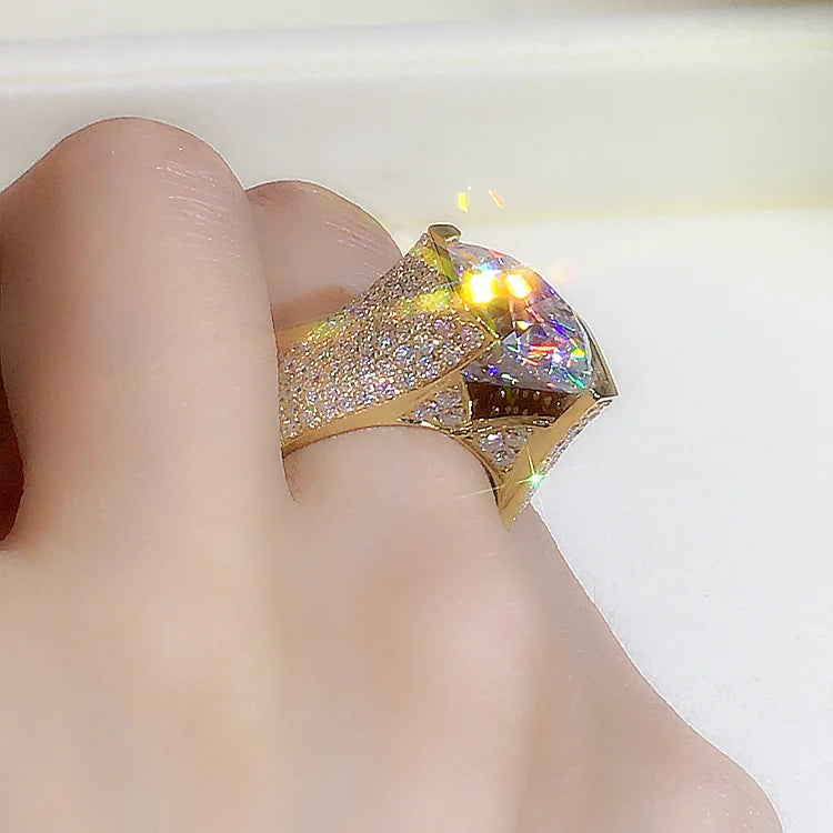 Custom Real 9K Yellow Gold Ring Men Engagement Anniversary Party Wedding Ring Round Moissanite Diamond Luxury 6 7 8 9 10 Carat