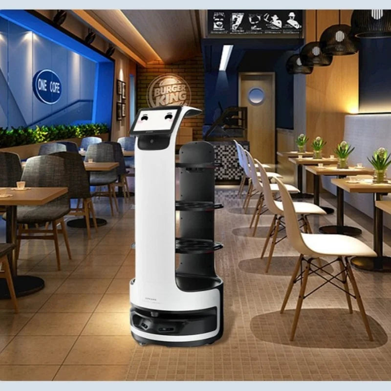 Customized Amy Humanoid AI Robot Waiter for Restaurant / Coffee Shop Automatic Walk and Talk Meal Delivery Robot