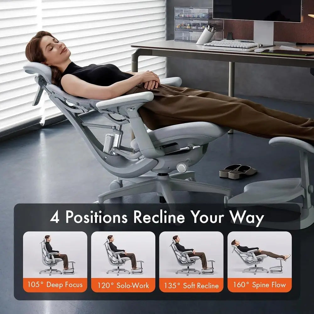 Adjustable Ergonomic Office Chair with Lumbar Support, 160° Recline for Comfortable Long-Term Use, Black, 48cm