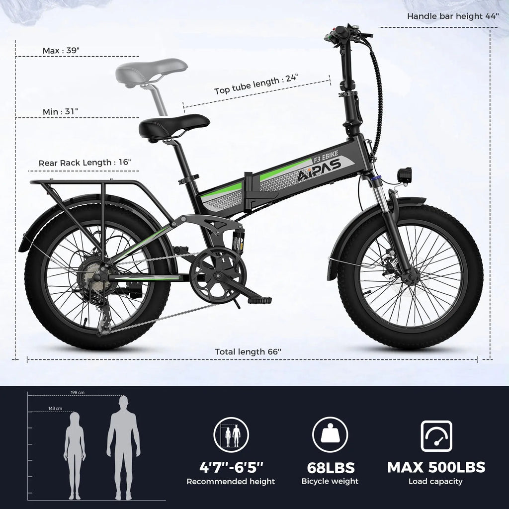 20" Fat Tire 1500W 48V/12.8AH Electric Folding E-Bike Bicycle for Adults