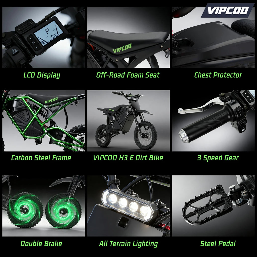 Electric Dirt Bike VIPCOO H3 3500W 48V23AH Electric Motorcycle Fat Tire Nitrogen Suspension E Dirt Bike for Teens and Adults