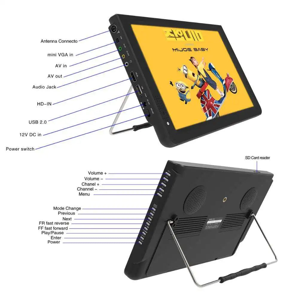Mini Led Television 7 9 10 12 14 Portable TV With DVB-T DVB-T2 ATSC ISDB Digital TV System
