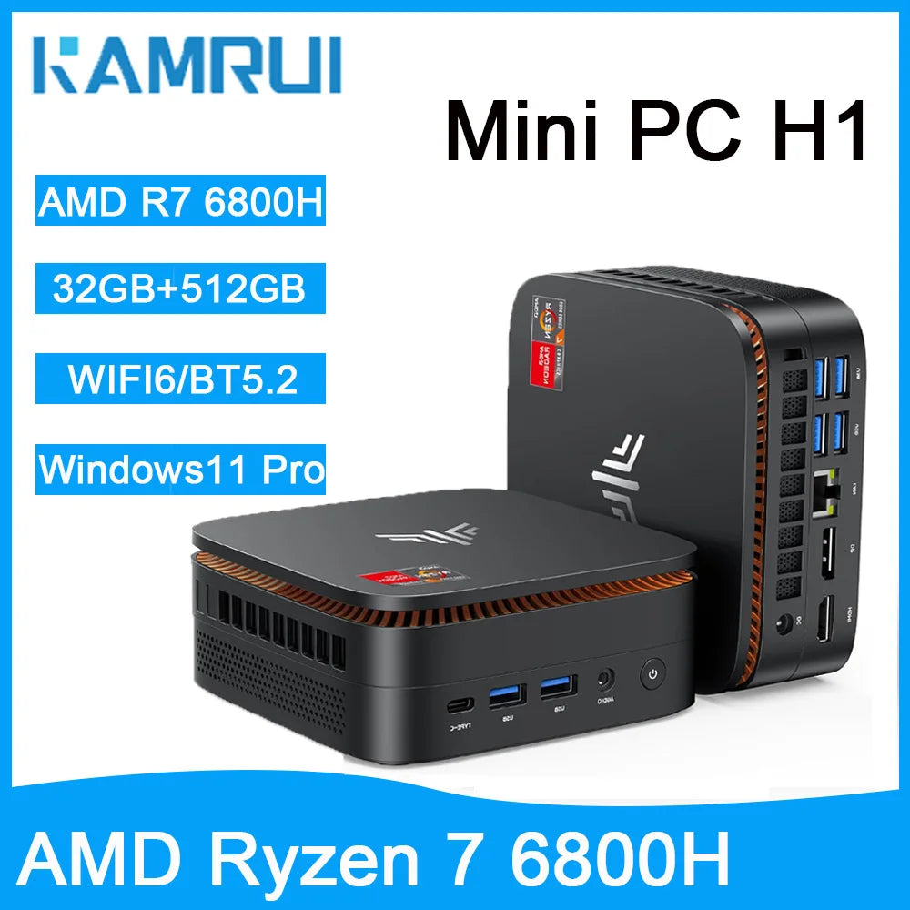 KAMRUI Mini PC AMD Ryzen7 6800H 32GB LPDDR5 512GB M.2 SSD up to 4.7GHz Dual Channel Desktop Gaming Computer WIFI6 BT5.2 Win11pro
