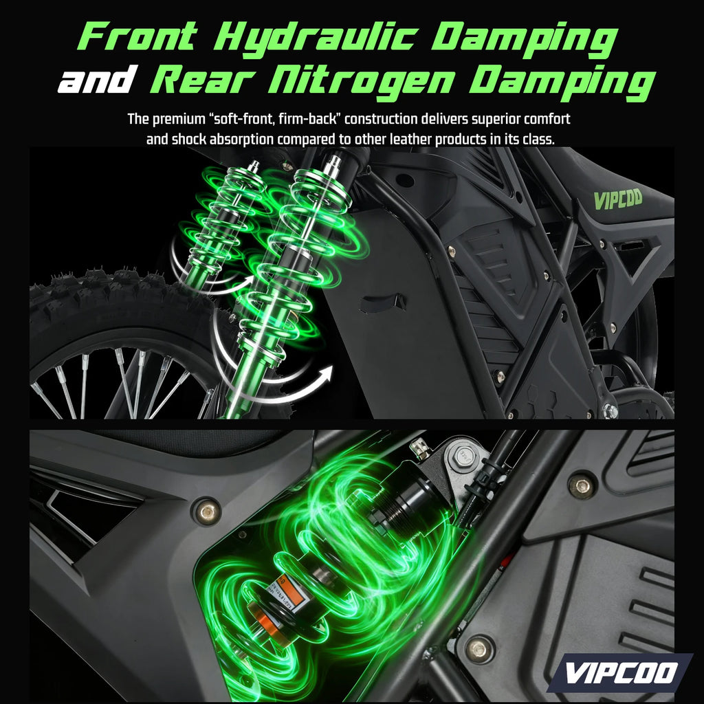 Electric Dirt Bike VIPCOO H3 3500W 48V23AH Electric Motorcycle Fat Tire Nitrogen Suspension E Dirt Bike for Teens and Adults