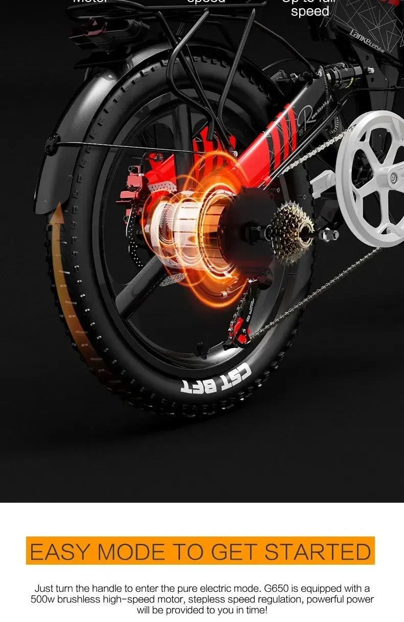 Electric Bicycle LANKELEISI G650motor 500w battery 48v12.8ah mini Folding e-bike urban leisure 20inch shock absorption E-bike