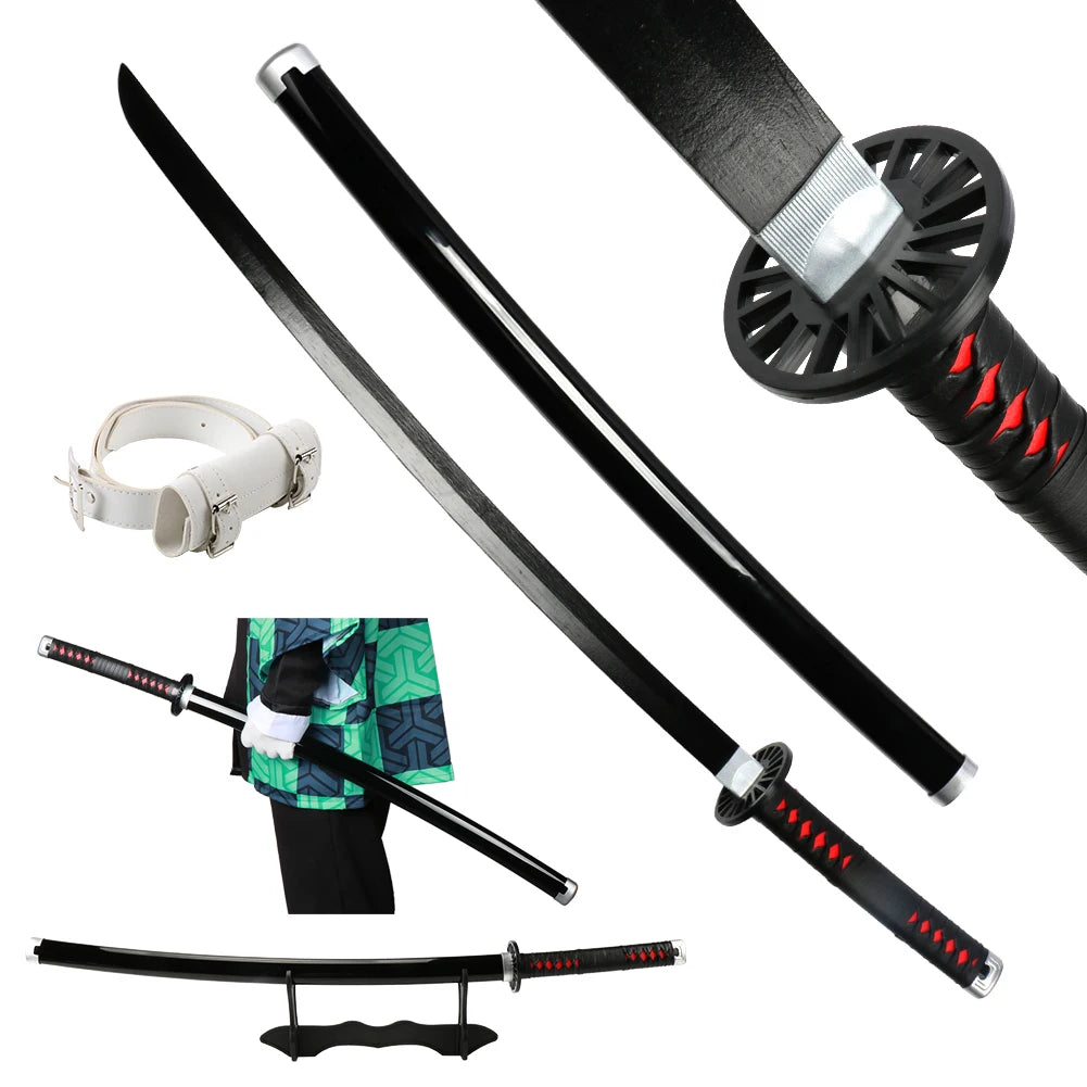 41 inch Anime Cosplay Samurai Katana Sword With Belt And Holder Tanjiro Halloween Cosplay Props Decoration