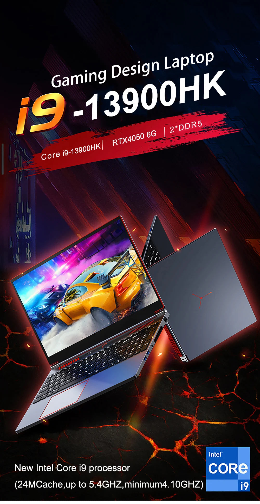 16.1 Inch Gaming Laptop RTX4050 6G Intel Core i9-13900HK Windows11 RAM Max 64GB DDR5 2*M.2 NVME 2TB SSD WiFi Office Notebook