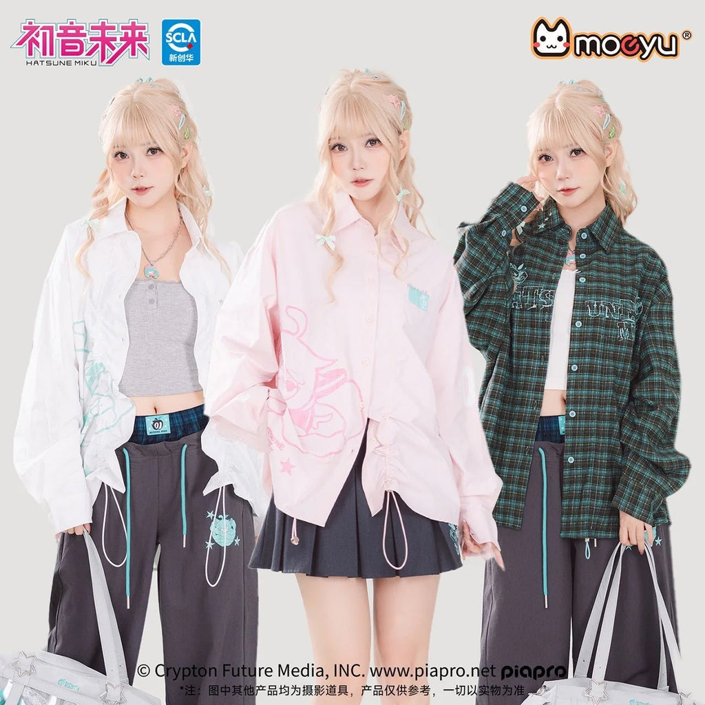 Moeyu Hatsune Miku Women Shirt Plaid Blouse Female Blouses Loose Men Woman Shirts Tops Long Sleeve Casual Vocaloid Costume