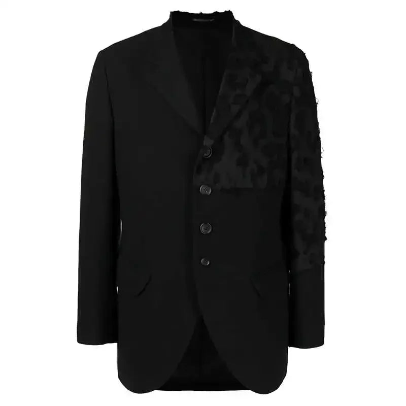 YOJI OOAK Design sense men's patchwork single breasted suit jacket special processing leopard print style 4 button top