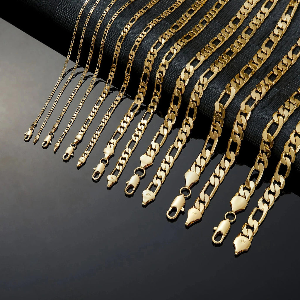 2.5-10mm Figaro Stainless Steel 14K Gold Plated Link Chain Necklace Fashion Women Men's Hip Hop Rock Jewelry
