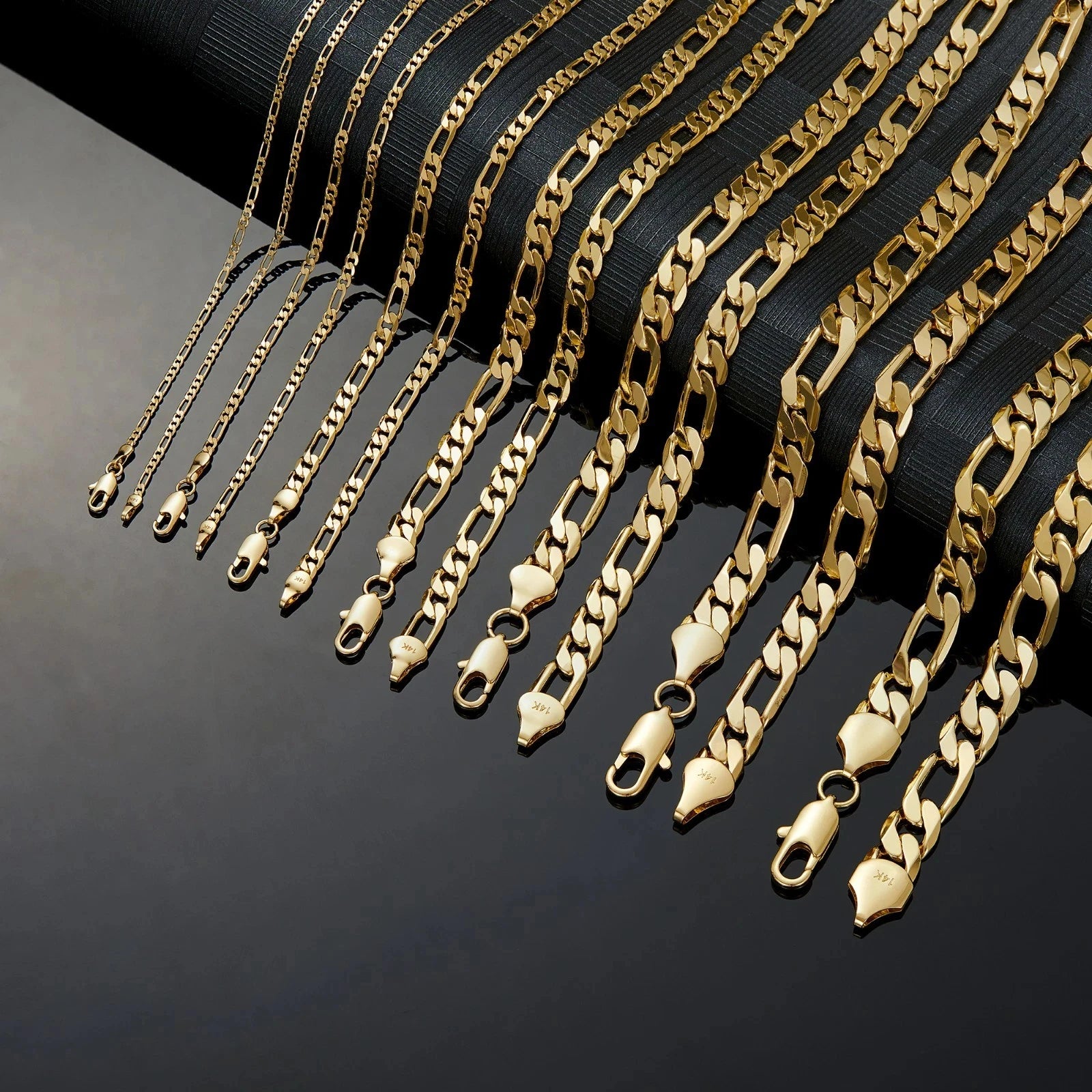 2.5-10mm Figaro Stainless Steel 14K Gold Plated Link Chain Necklace Fashion Women Men's Hip Hop Rock Jewelry