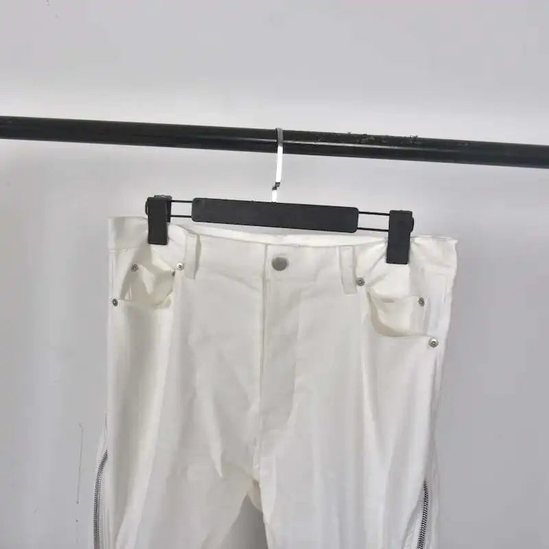 HKSH Men New RO High Street Double Line Zipper Cotton Jeans Casual Long Denim Flare Pants Personalized Streetwear Fashion HK3908