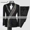 Luxury Jewelry Ornament Beaded Suits Men For Wedding Double Breasted Jacket Pants 2 Pieces Groomsman Tuxedo Customized Man Dress