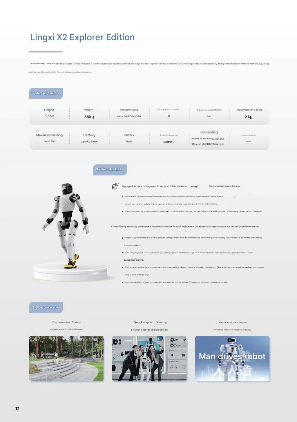 Humanoid robot with hot swappable 500Wh battery and optional charging station for continuous daily operation