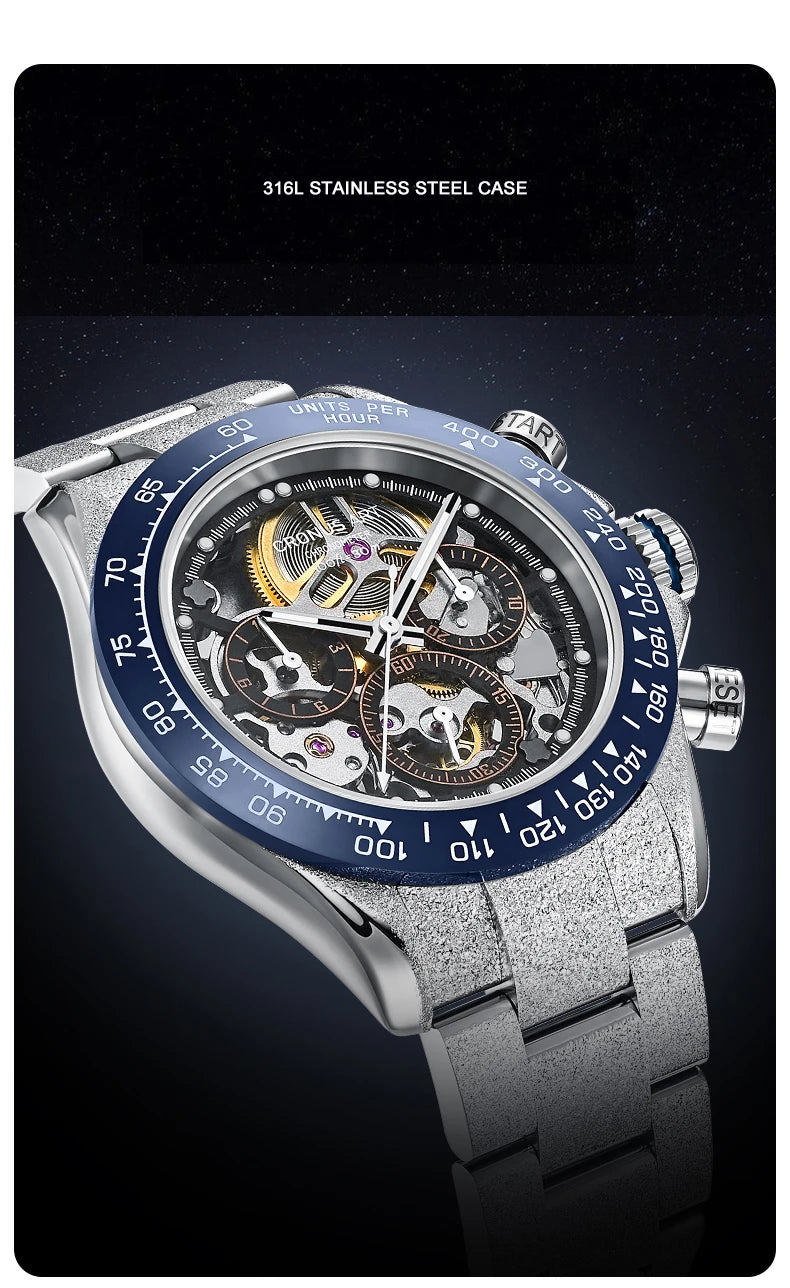 CRONUSART Men Chronograph Watch 40mm Vintage Automatic Mechanical Wristwatch Luminous Sapphire Mirror Ceramic Bezel