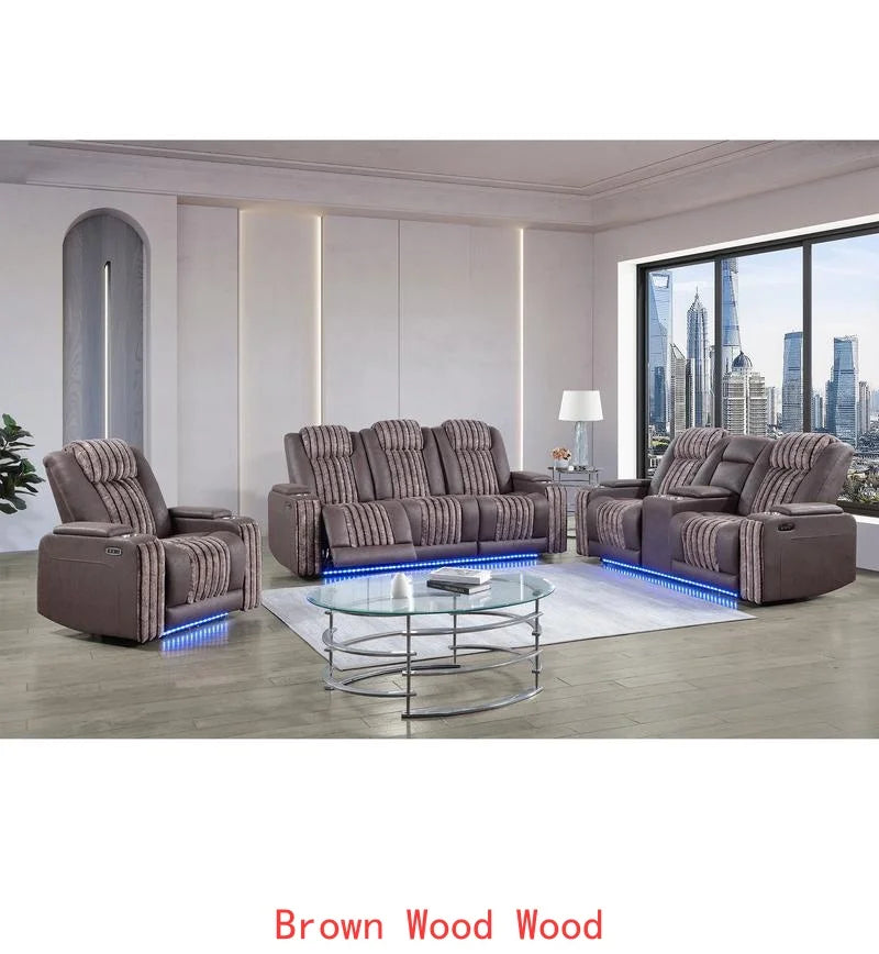 3-Piece Power Reclining Sofa Loveseat Recliner Set with Power Headrest LED Lights and More
