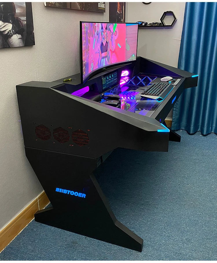 Computer chassis integrated table fully transparent water-cooled large chassis special-shaped computer table e-sports table