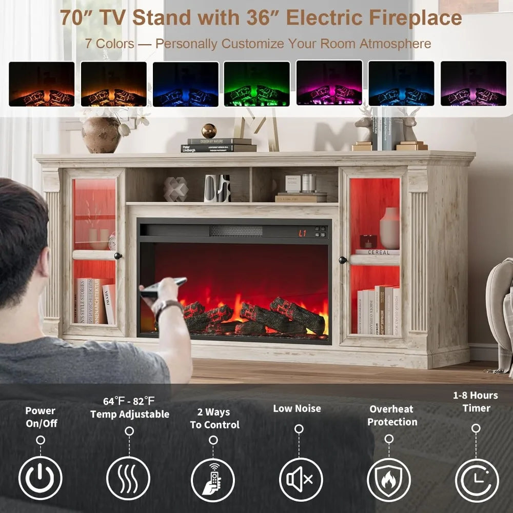 Farmhouse Style Highboy Entertainment Center TV Stand for up to 80'' TVs 70'' Modern with 36'' Electric Fireplace And，Customized