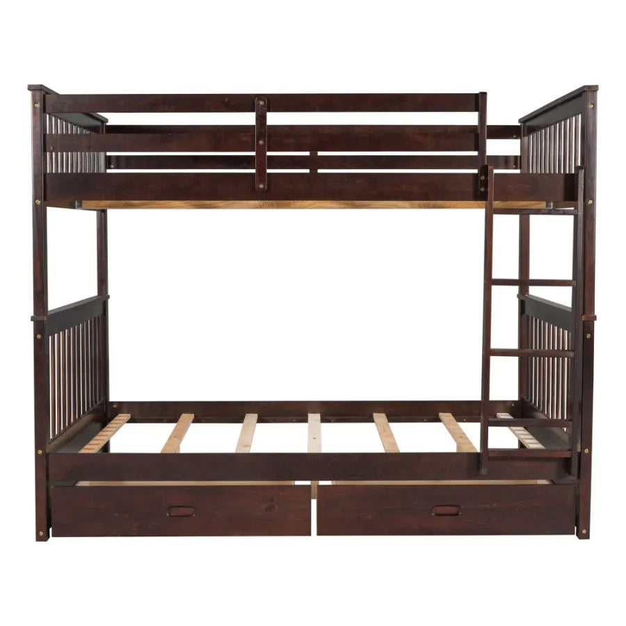 Full-Over-Full Bunk Bed with Ladders and Two Storage Drawers Espresso (OLD SKU:LT000365AAP)