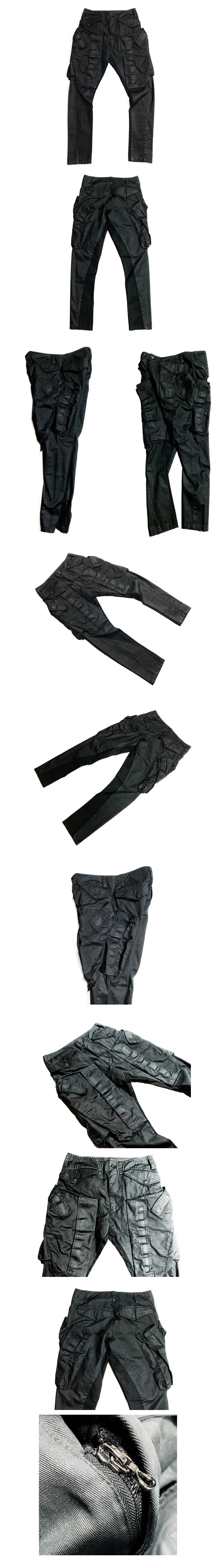 Dark Multi Pockets Function Cargo Pants Slim Fit Elastic Casual Joggers Trousers Men