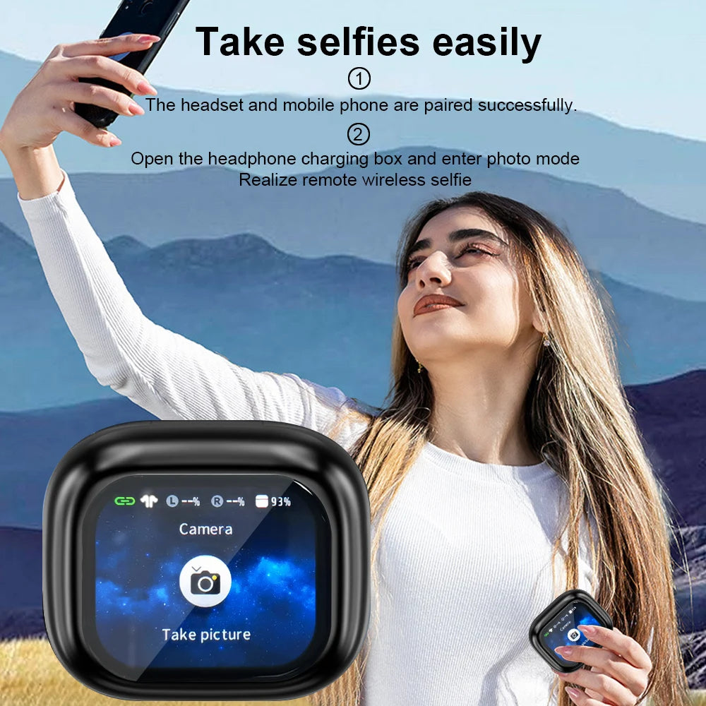 Original GREATWALL TWS Wireless Bluetooth Earphones Earbuds Smart LCD Touch Screen HiFi Stereo Sound Headphones HD Call With APP