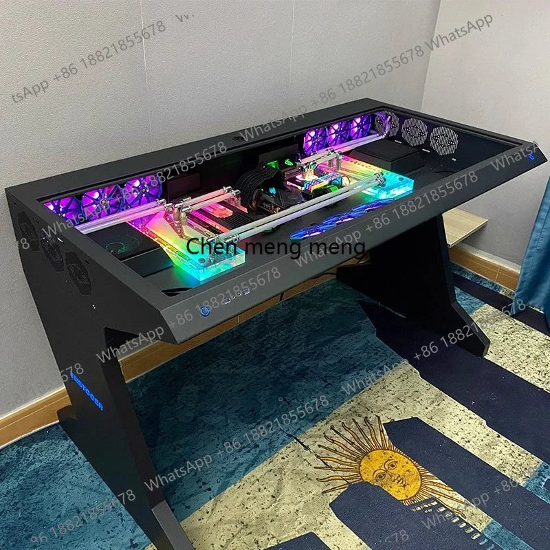 btooer Computer Case All-in-One Desk Cool Sci-fi Water Cooling Irregular Built-in Fully Transparent Large Case E-sports