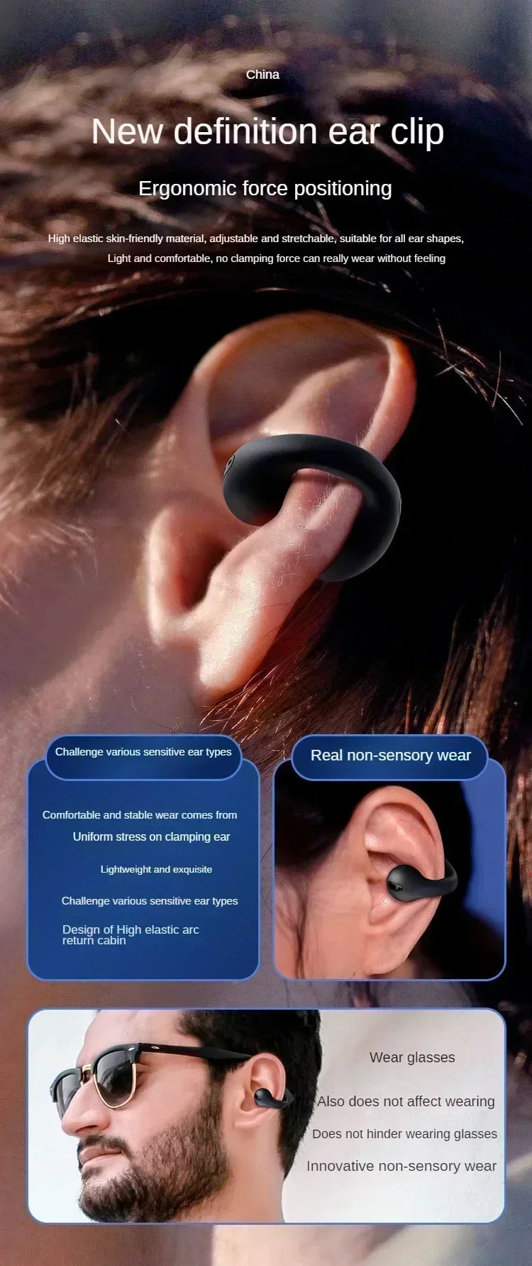 T75 Fone Bluetooth Headset 5.3 Wireless Air Conduction Headphones Clip Ear Music Noise Canceling HD Call Sports Gaming Earphone
